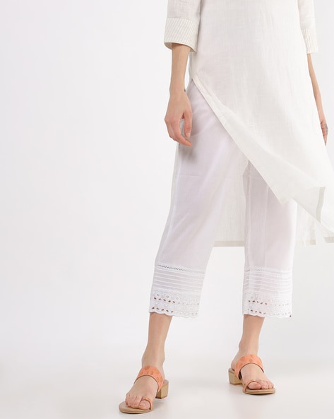Buy Indigo Blue Cotton Blend Slim Pants Online - W for Woman