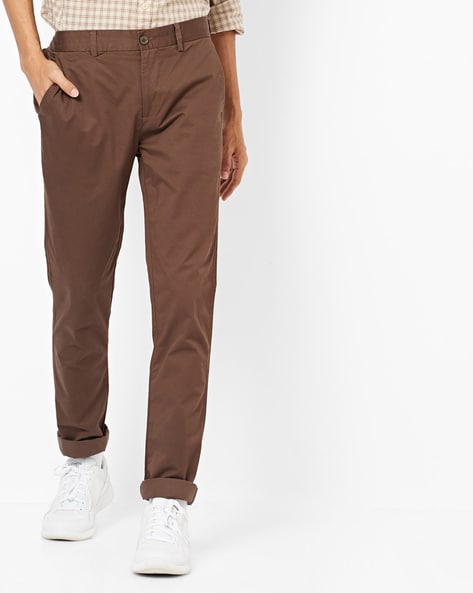 Shop WES Formals Solid Dark Brown Slim Tapered Trousers Online  Westside