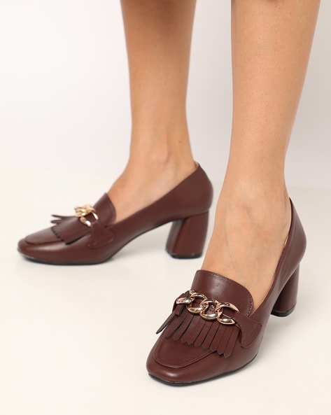 CELINE Brown & Ivory Leather Tassel Loafers Pumps Block Heel Size EU 36.5 /  6 | eBay