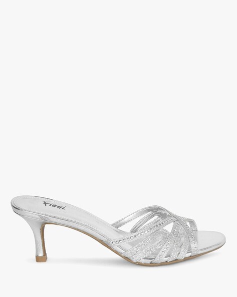 silver open toe heels