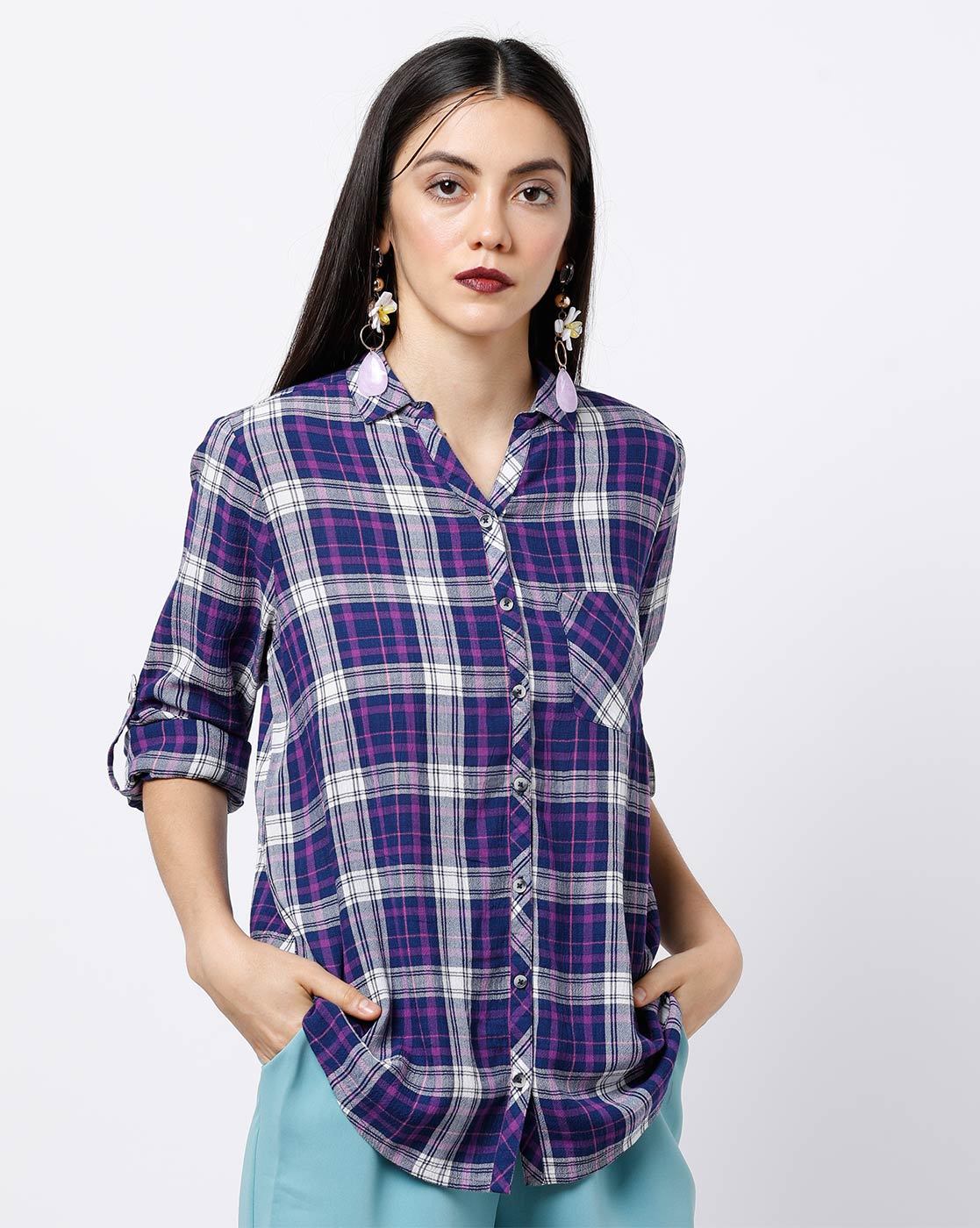 purple checked shirt womens