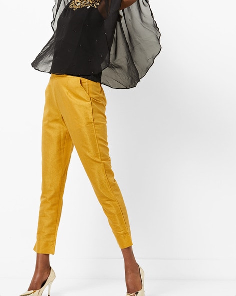 Metallic Flat-Front Cropped Trousers Price in India