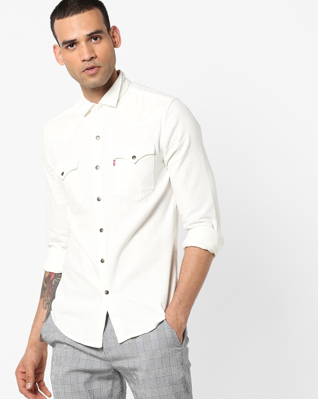 White double pocket denim shirt for mens  Albatross Clothing