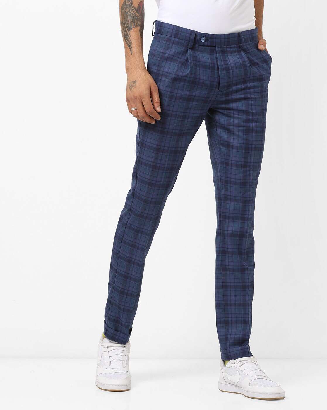 navy blue checkered pants