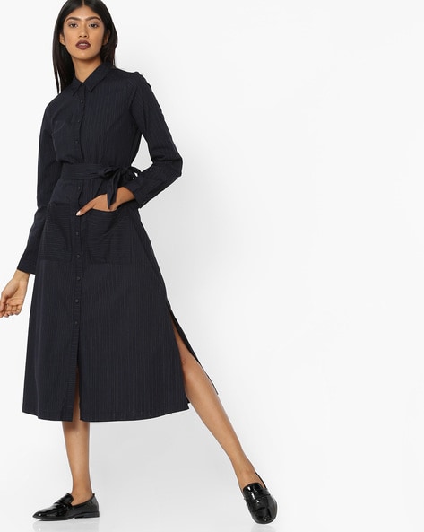 tokyo talkies women navy blue printed shirt dress