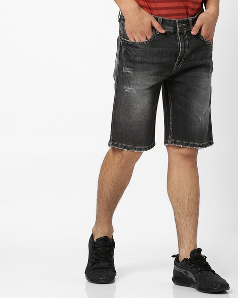 Mens distressed sale black shorts