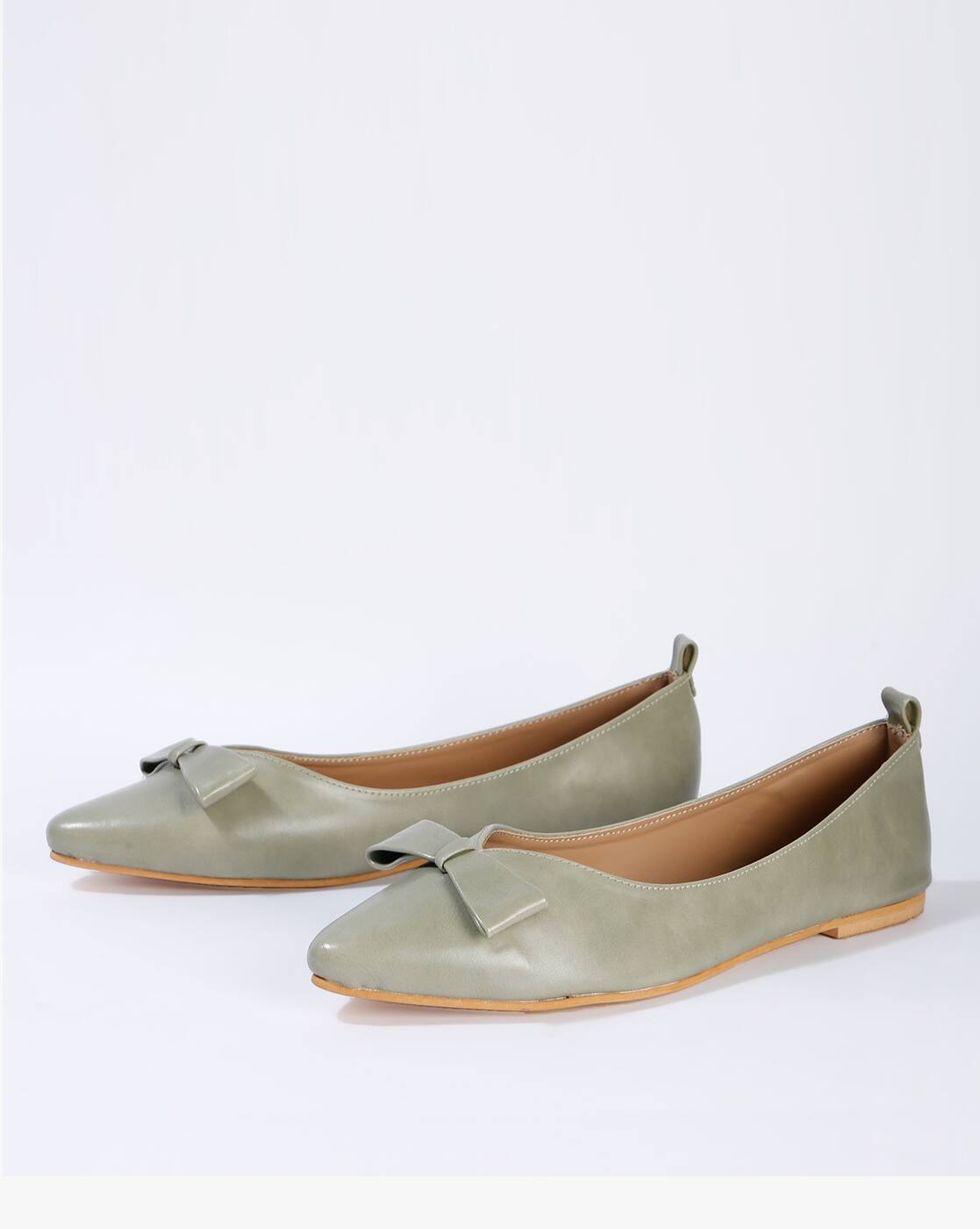 green pointed toe flats