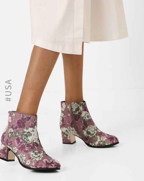 Oversized Hand-Embroidered Floral Women's Short Boots High Thick-Heeled  Floral Texture Ankle Boot Ultra-High Waterproof Platform