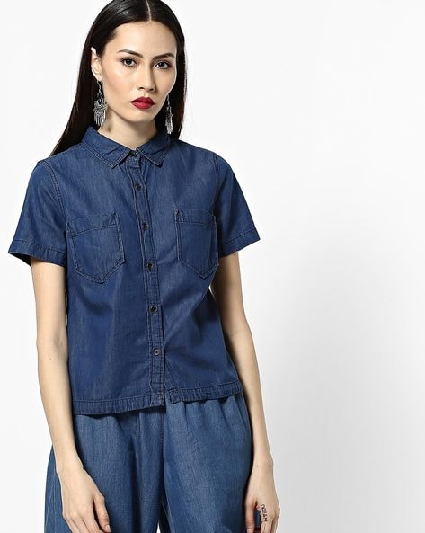 Ms Taken Denim Shirt with Patch Pockets