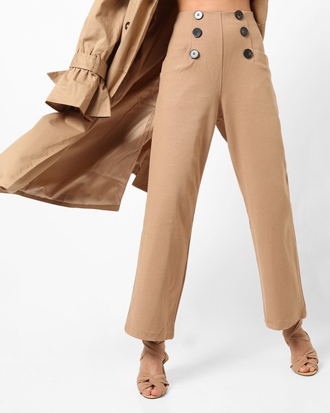 Camel Wide Leg Tailored Trousers  New Look