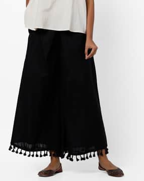 Mid-Rise Palazzo Pants with Tasseled Hemline-image-38