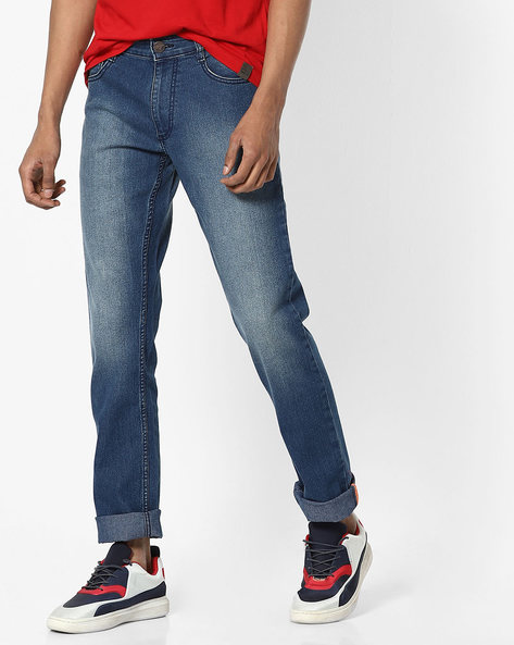 John Players Low-Rise Mid-Wash Slim Jeans