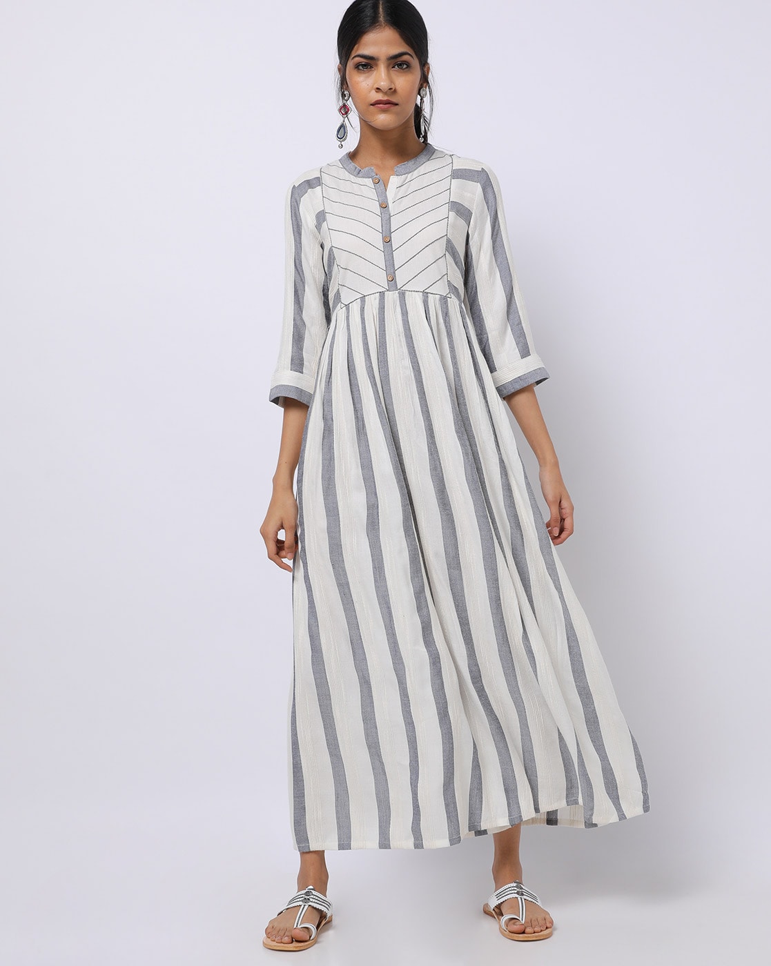 grey and white striped dress