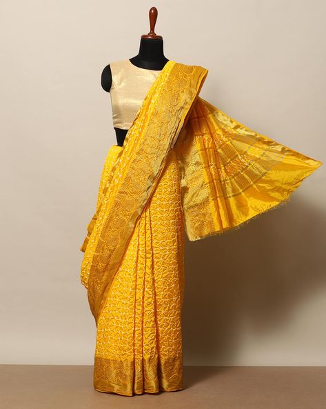Buy Yellow Habutai Silk Boat Bandhani Pre-draped Saree With Blouse For  Women by Nupur Kanoi Online at Aza Fashions.