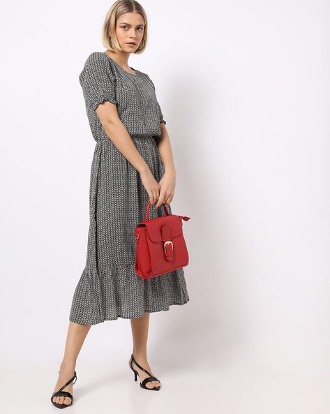 Printed A-line Midi Dress