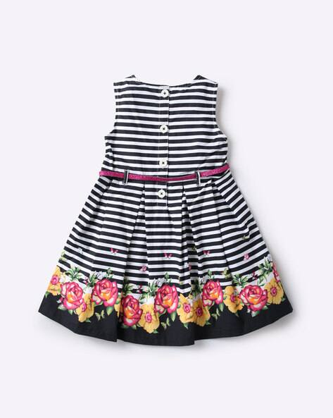 Striped Fit & Flare Dress with Contrast Belt view 2