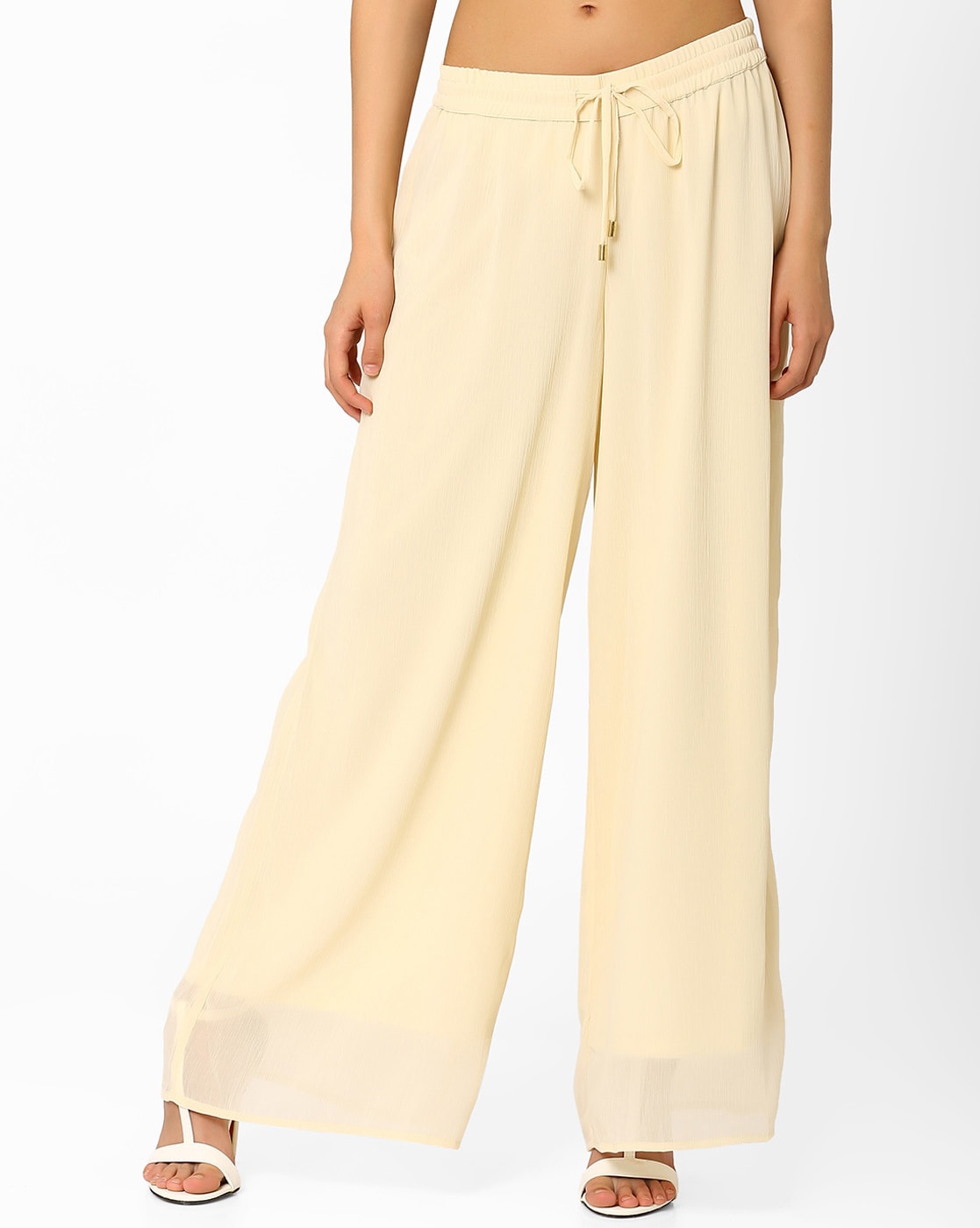 Buy Go Colors Women Cream Coloured Solid Wide Leg Shiny Palazzos  Palazzos  for Women 7197256  Myntra