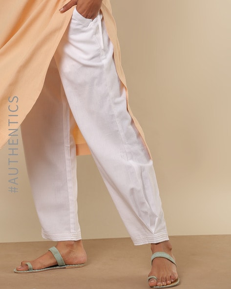Buy Jaipur Kurti Beige Regular Fit Cotton Pleated Pants for Women Online @  Tata CLiQ