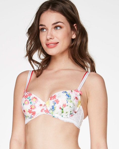 Lace Bra with Floral Print Demi-Cups