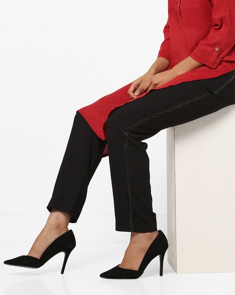 Flat-Front Pants with Leather Tapings Price in India