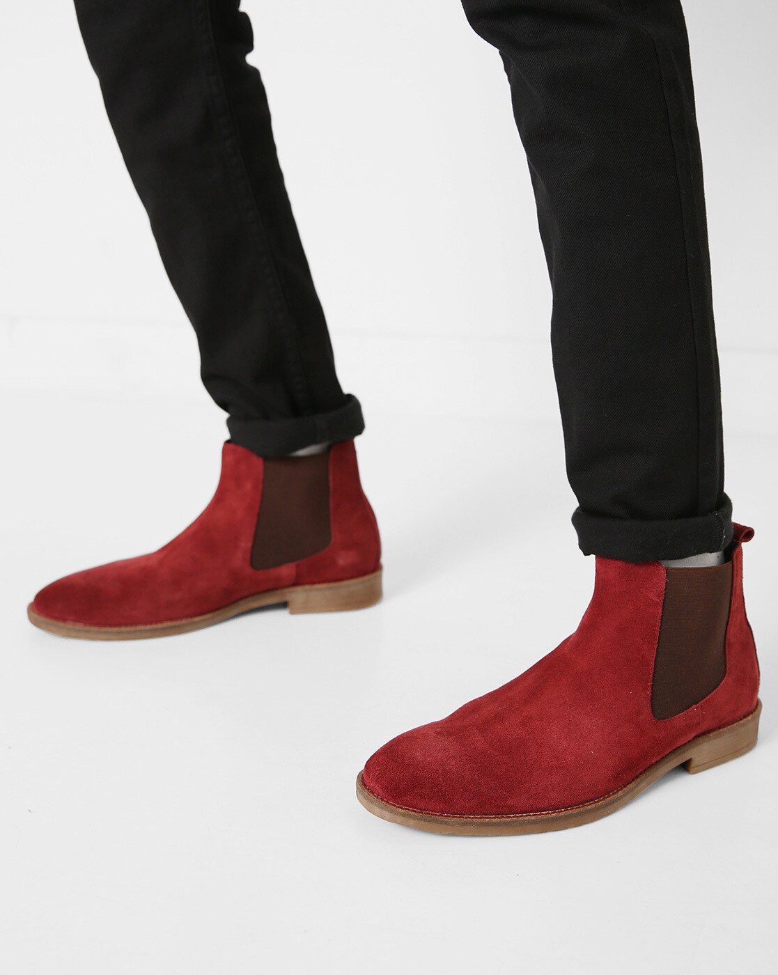 red suede chelsea boots