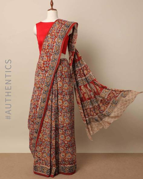 Buy MEGA KALAMKARI & TEXTILES Pedana Handloom Cotton Saree (Multi-Coloured)  at Amazon.in