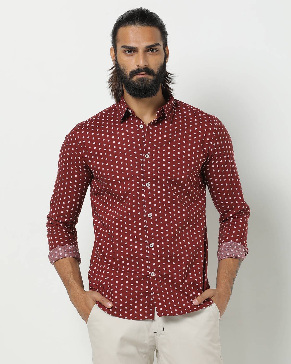 Maroon polka dot shirt online