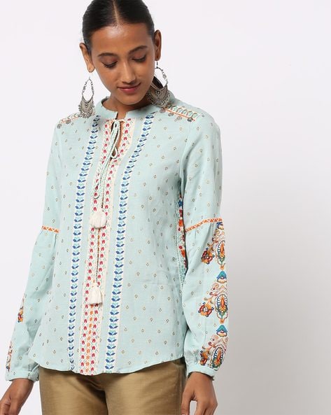 Printed Tunic with Neck Tie-Up