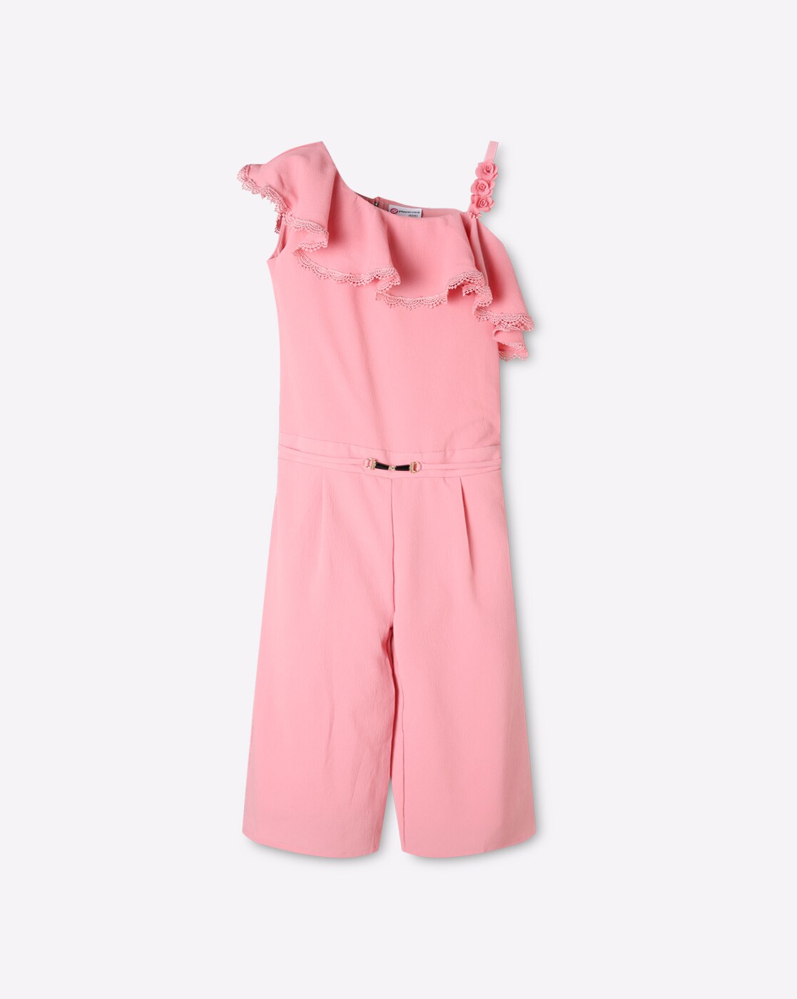 one shoulder pink jumpsuit