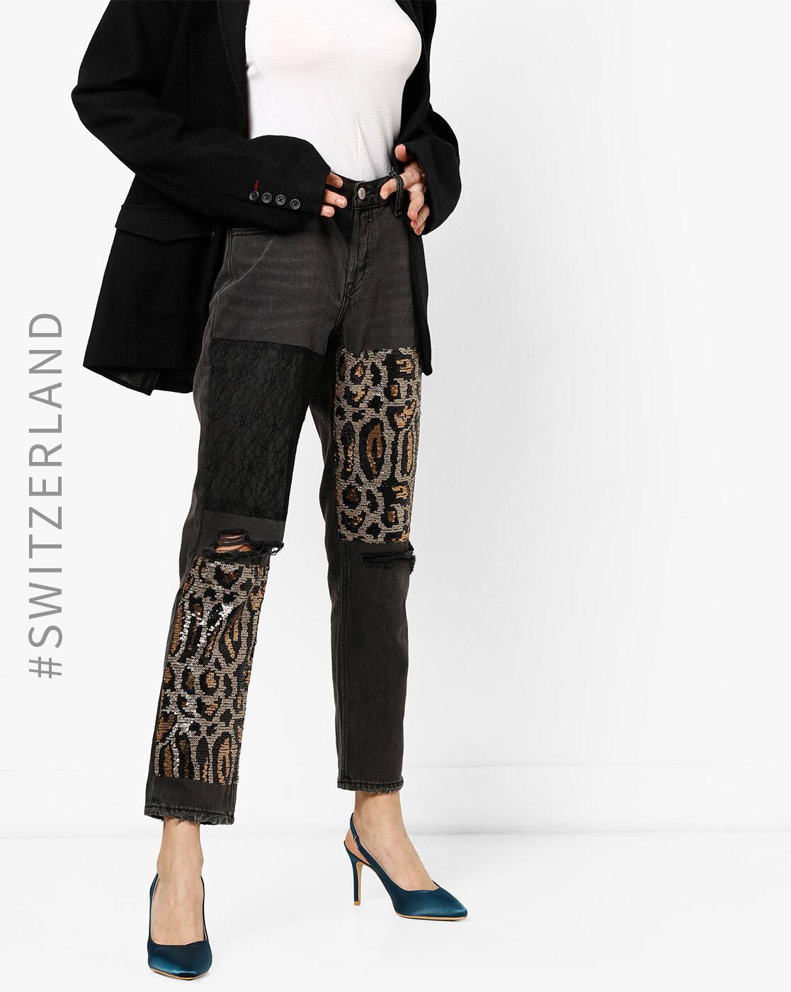 sequin boyfriend jeans