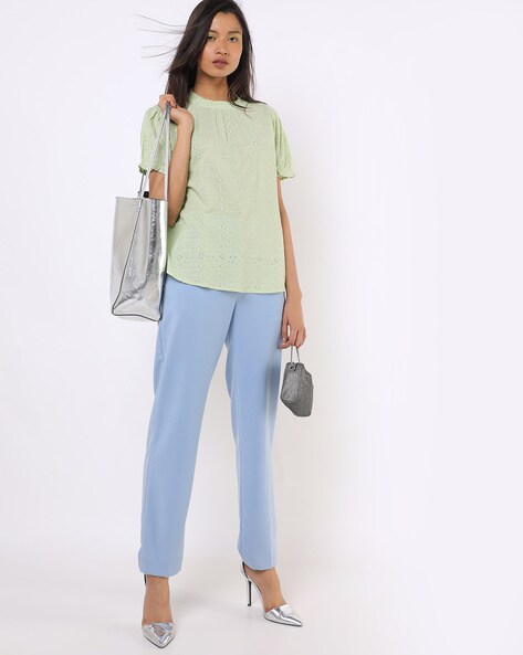 Schiffli-Embroidered High-Neck Top