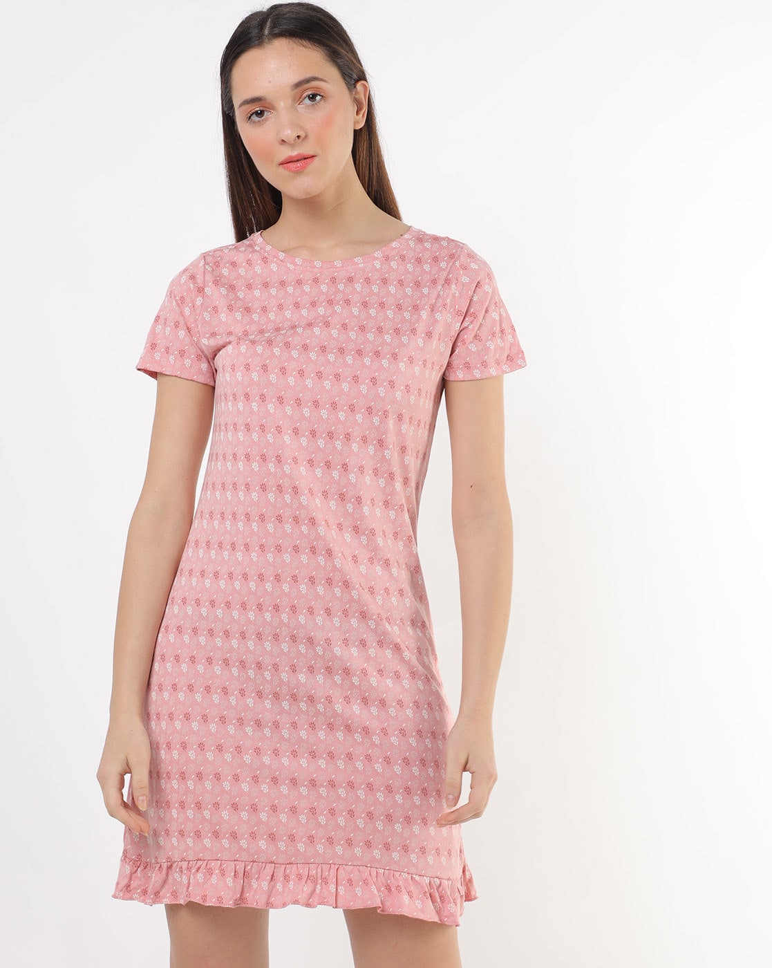 Buy Women's Super Combed Cotton Curved Hem Styled Half Sleeve Printed Sleep  Dress with Side Pockets - Old Rose RX44 | Jockey India