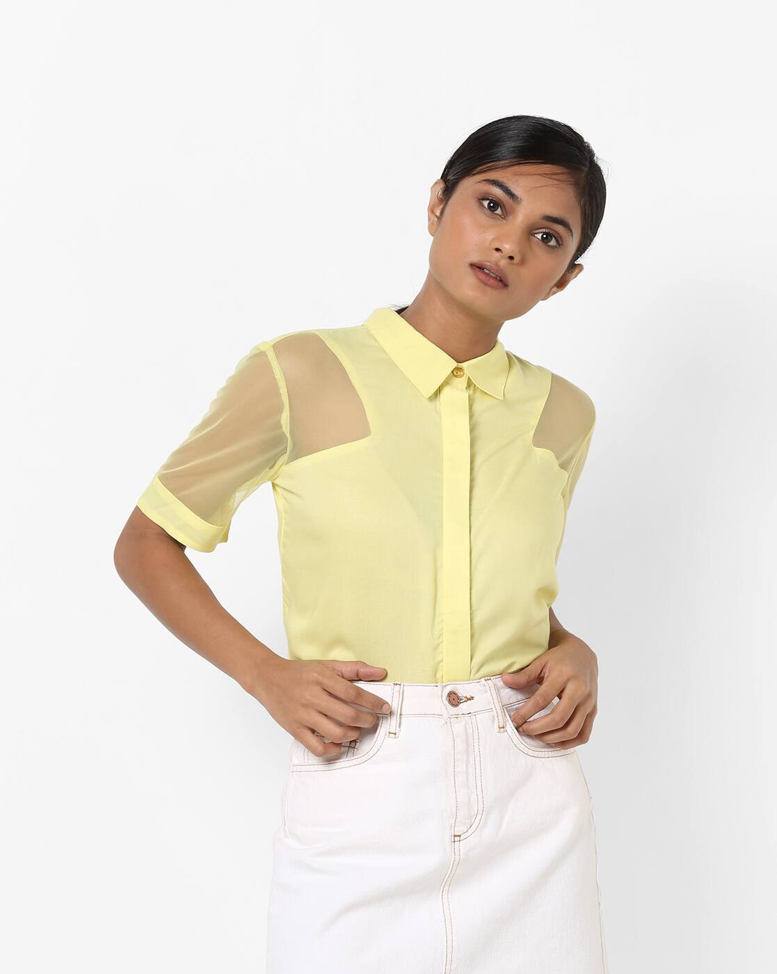 Lemon Yellow Shirts for Women by AJIO 