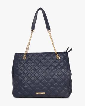 Women S Handbags Online In India Ajio Caprese Navy Blue Shoulder Austria Quilted Handbag With Metallic Chain Straps