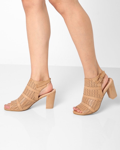 Buy Now Women Beige Ethnic Block Heels – Inc5 Shoes