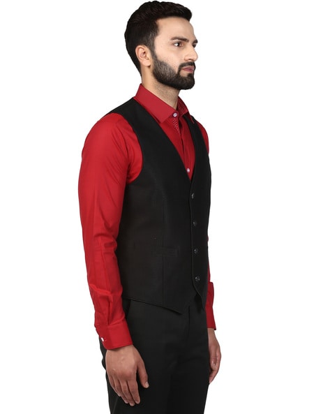 Red shirt with 2025 black waistcoat