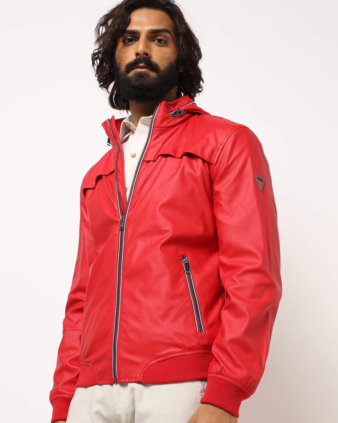 guess red jacket