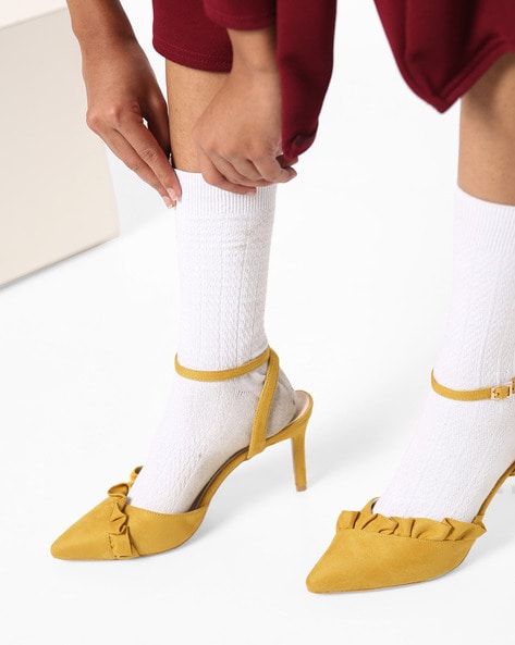 mustard pointed toe heels