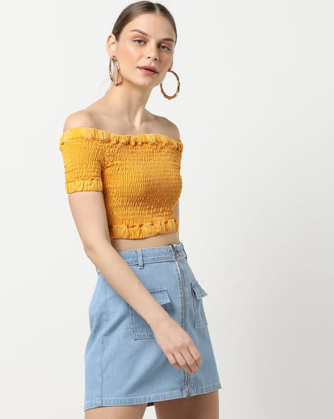 mustard yellow off the shoulder top