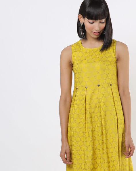 Foil Print Box-Pleat Flared Kurta