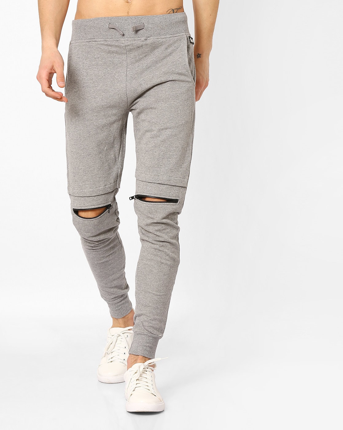 grey joggers with zippers