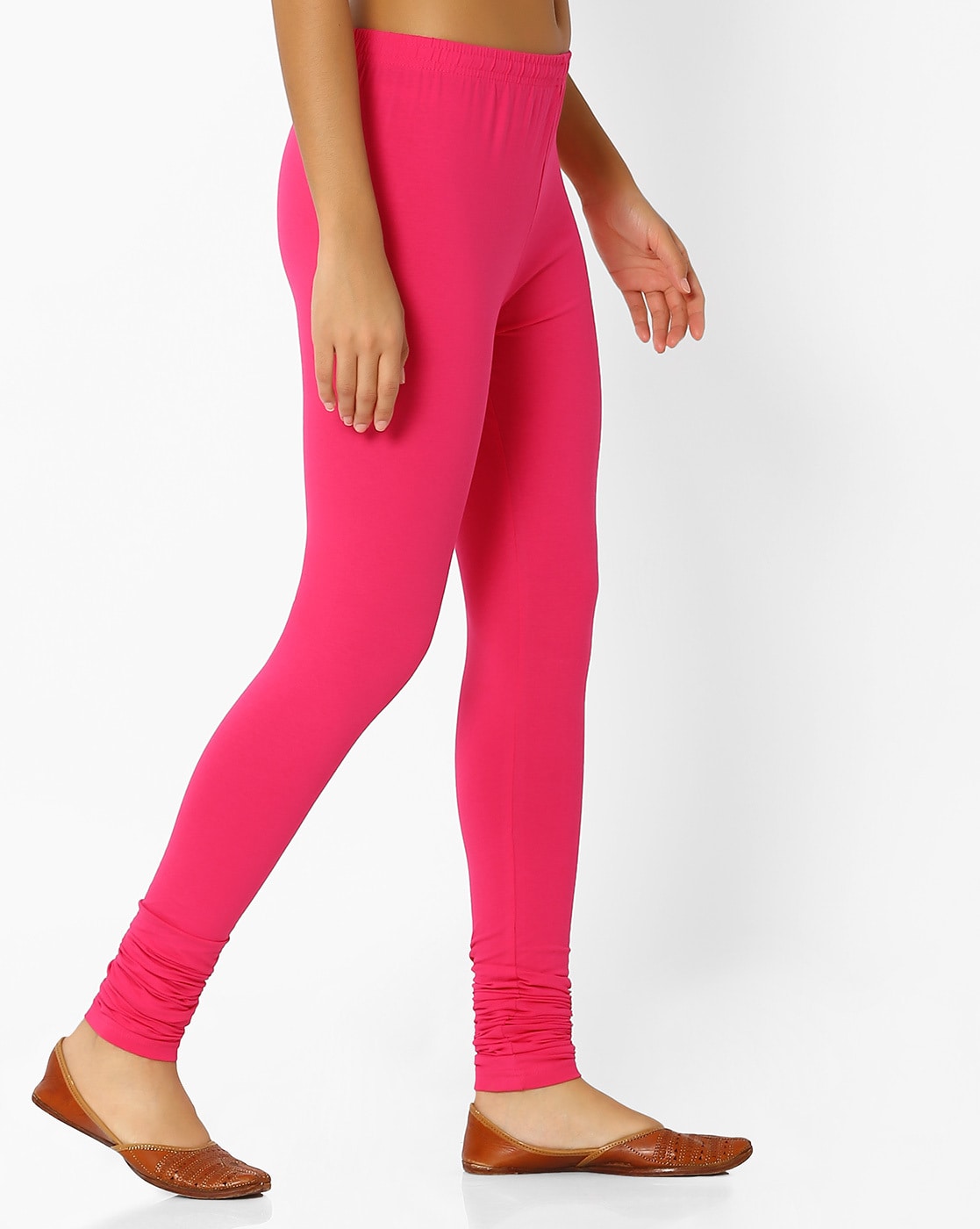 Buy Nidharashana Women Pink Solid Cotton Lycra Blend Leggings (XL