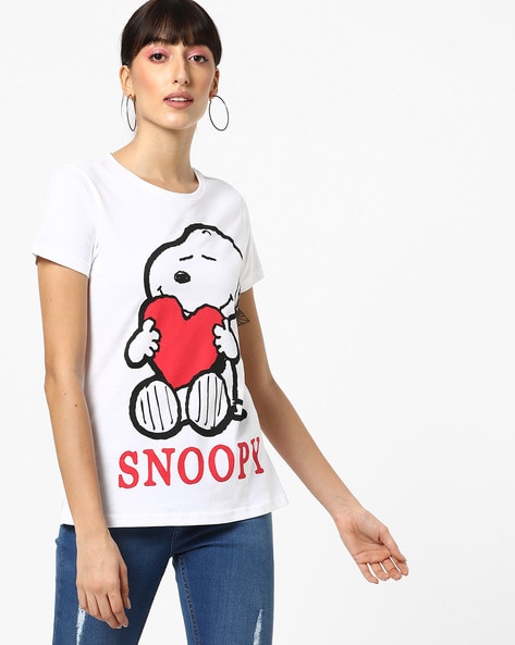 Snoopy Dog Print Crew-Neck T-shirt