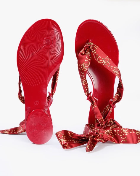 Guess GUESS Womens Red Embellished Adjustable Arenna Square Toe Buckle  Thong Sandals Shoes 8.5 M