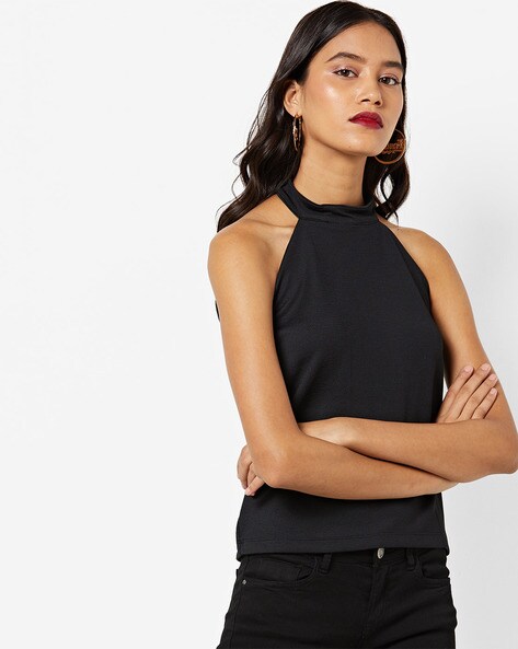 womens black halter neck tops