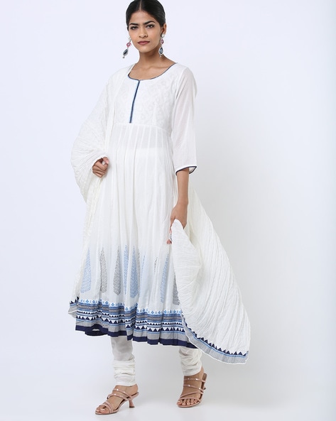 biba white anarkali kurta set