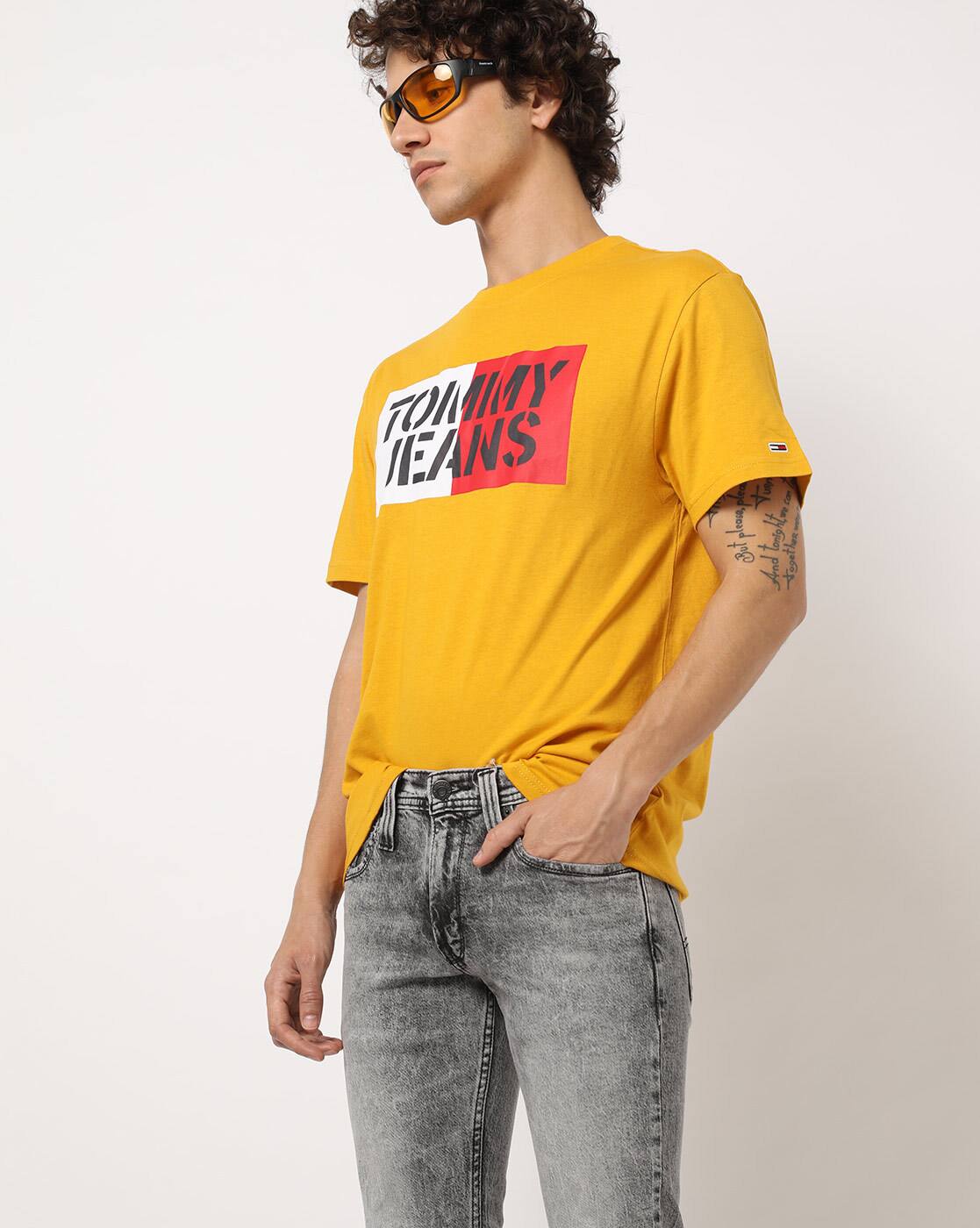 yellow tommy jeans crew neck