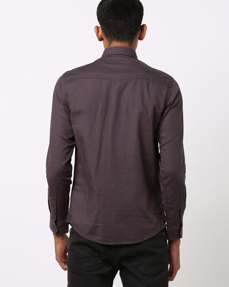 Textured Spread-Collar Shirt with Patch Pocket (Image - 3)