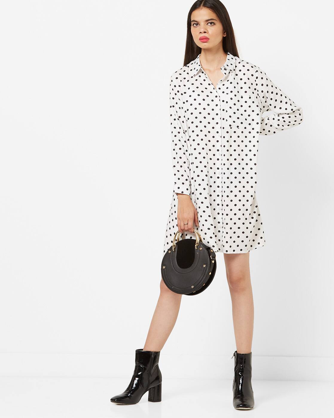 long polka dot shirt dress