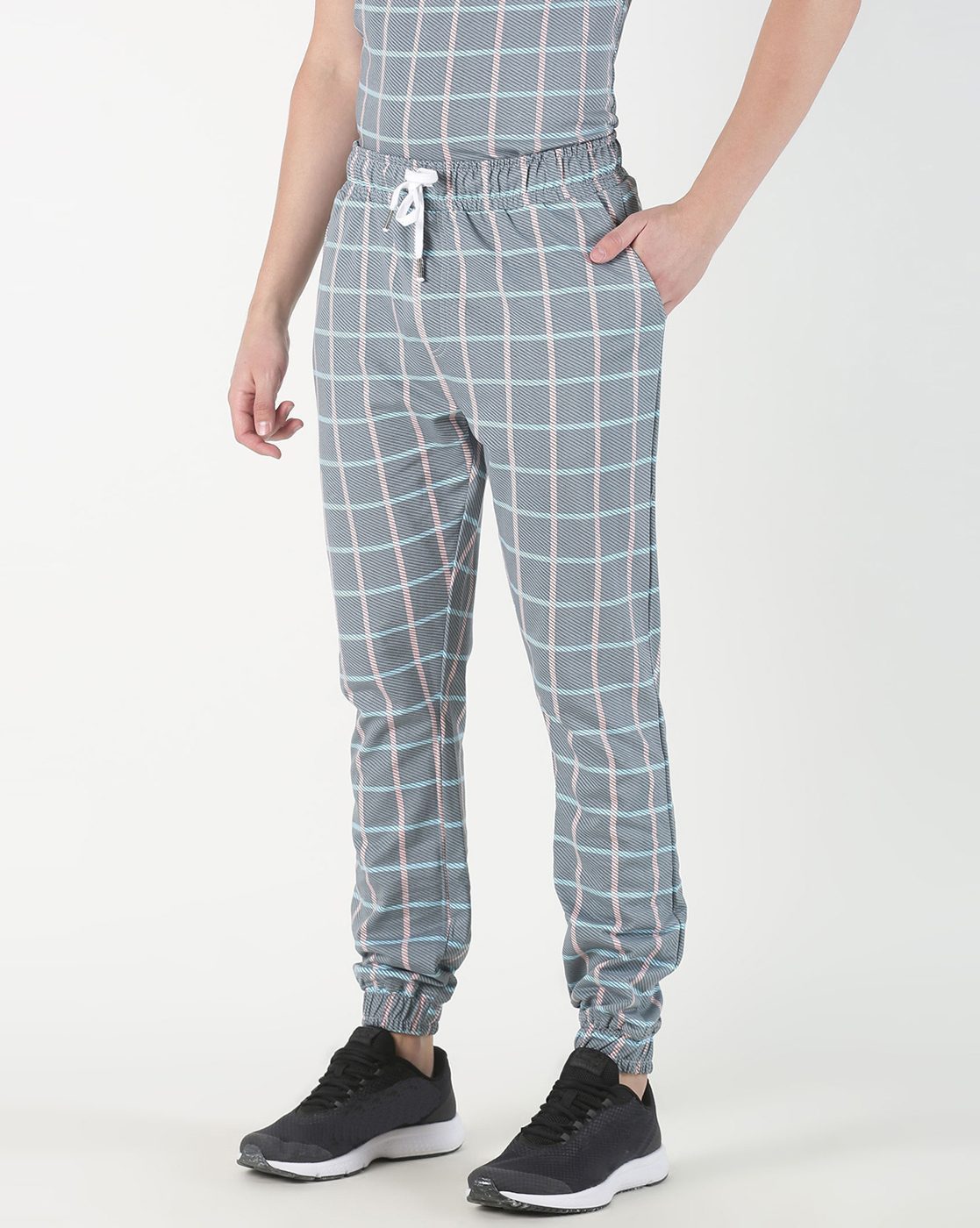 mens grey checked joggers